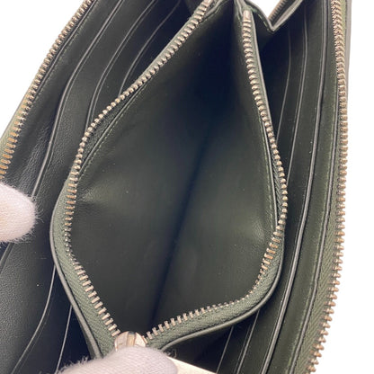 Bottegaveneta Long Wallet Purse Leather Khaki Zip Around Maxi Intrecciato Women(Unisex)