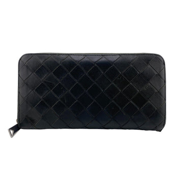 Bottegaveneta Long Wallet Purse Leather Khaki Zip Around Maxi Intrecciato Women(Unisex)