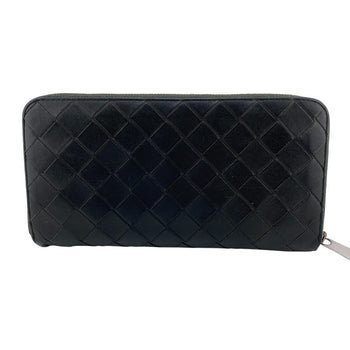 Bottegaveneta Long Wallet Purse Leather Khaki Zip Around Maxi Intrecciato Women(Unisex)