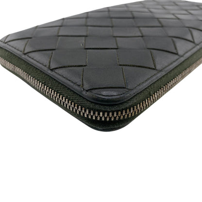 Bottegaveneta Long Wallet Purse Leather Khaki Zip Around Maxi Intrecciato Women(Unisex)