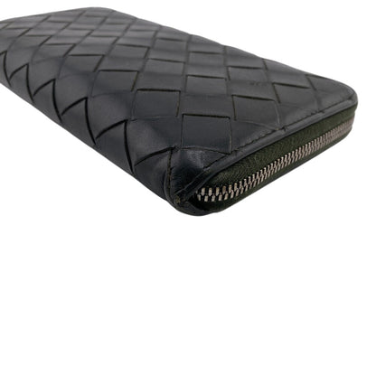 Bottegaveneta Long Wallet Purse Leather Khaki Zip Around Maxi Intrecciato Women(Unisex)