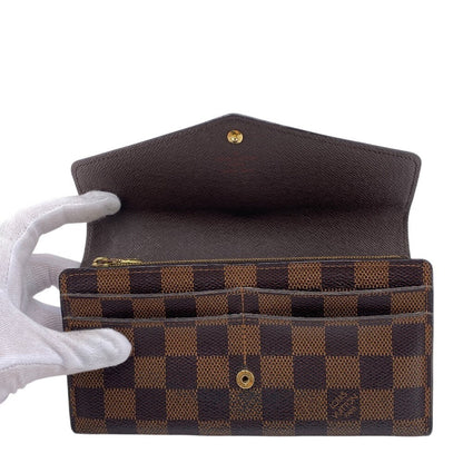Louis Vuitton Long Wallet Purse N63209 Leather Brown Damier Portefeuille Sarah Women