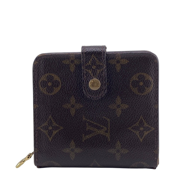 Louis Vuitton Bifold Wallet M61667 Leather Brown Zip Around Monogram Compact Zip Women(Unisex)