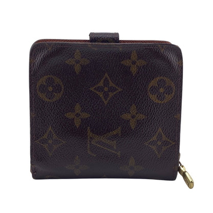 Louis Vuitton Bifold Wallet M61667 Leather Brown Zip Around Monogram Compact Zip Women(Unisex)