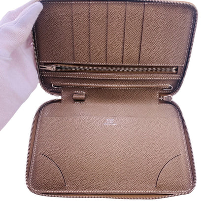 Hermes Long Wallet Purse Leather Gray Vision Epsom Agenda Women