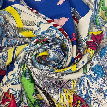Hermes Stall Cashmere, Silk Multicolor Carre Jean 140 Blue Iris Cosmographia Universalis