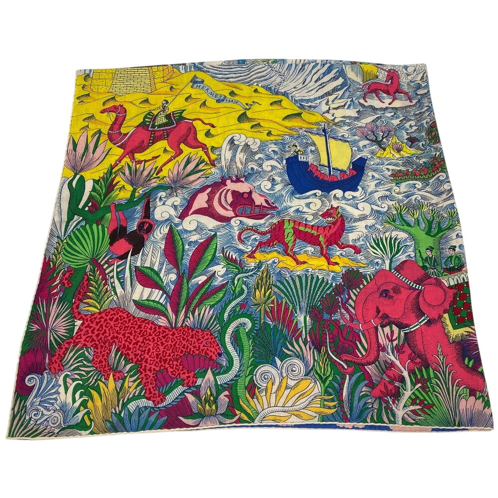 Hermes Stall Cashmere, Silk Multicolor Carre Jean 140 Blue Iris Cosmographia Universalis