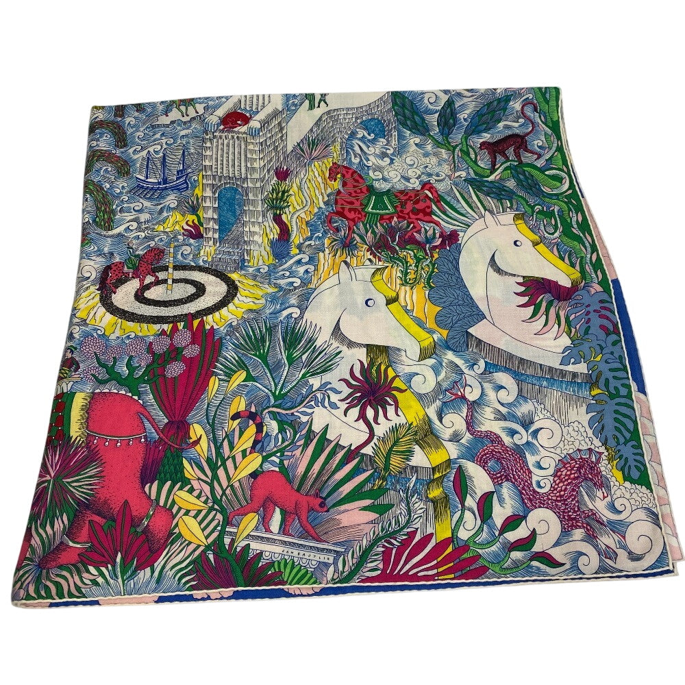 Hermes Stall Cashmere, Silk Multicolor Carre Jean 140 Blue Iris Cosmographia Universalis