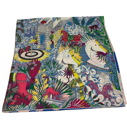 Hermes Stall Cashmere, Silk Multicolor Carre Jean 140 Blue Iris Cosmographia Universalis