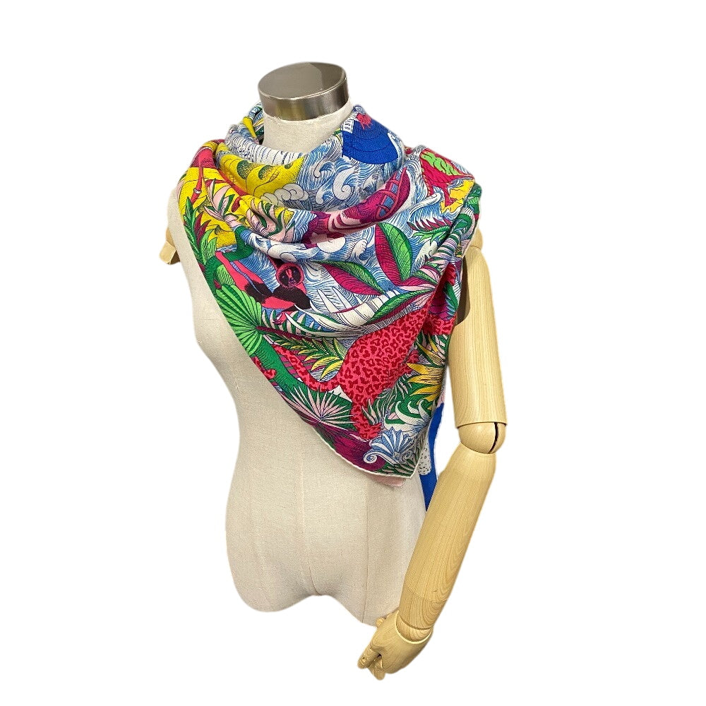Hermes Stall Cashmere, Silk Multicolor Carre Jean 140 Blue Iris Cosmographia Universalis