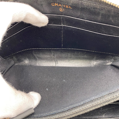 Chanel Long Wallet Purse Lambskin Black Zip Around Lambskin Matrasse Women
