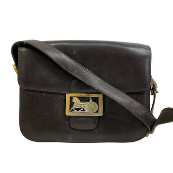Celine Shoulder Bag Leather Brown Carriage Metal Vintage Women