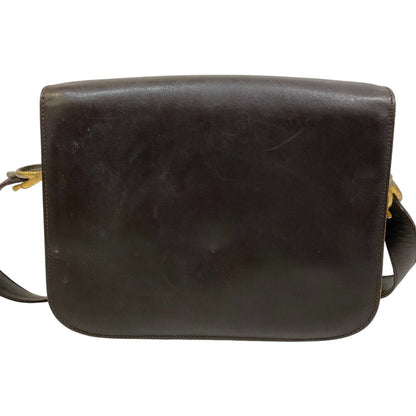 Celine Shoulder Bag Leather Brown Carriage Metal Vintage Women