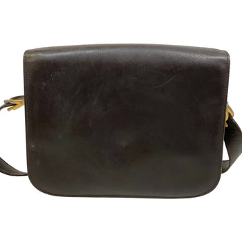 Celine Shoulder Bag Leather Brown Carriage Metal Vintage Women