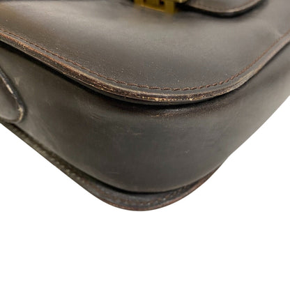 Celine Shoulder Bag Leather Brown Carriage Metal Vintage Women