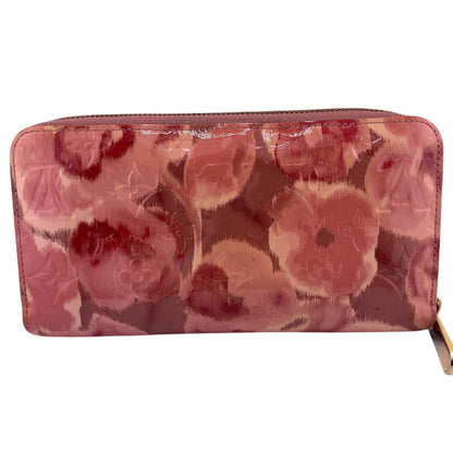 Louis Vuitton Long Wallet Purse M90020 Vernis, Leather Pink Zippy Wallet Ikat Flower Rose Velur