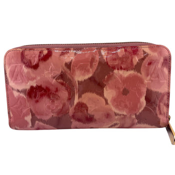 Louis Vuitton Long Wallet Purse M90020 Vernis, Leather Pink Zippy Wallet Ikat Flower Rose Velur