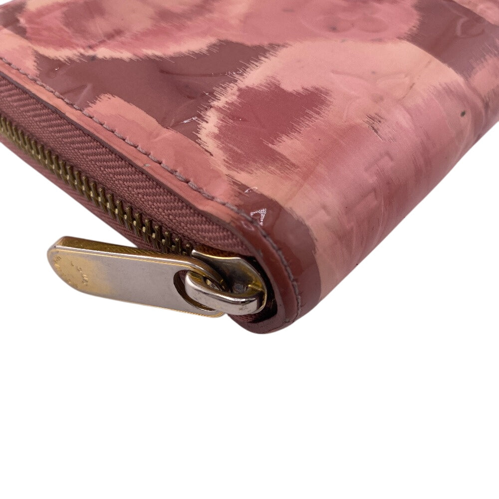 Louis Vuitton Long Wallet Purse M90020 Vernis, Leather Pink Zippy Wallet Ikat Flower Rose Velur