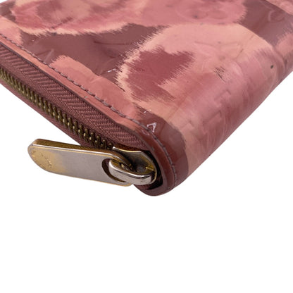 Louis Vuitton Long Wallet Purse M90020 Vernis, Leather Pink Zippy Wallet Ikat Flower Rose Velur