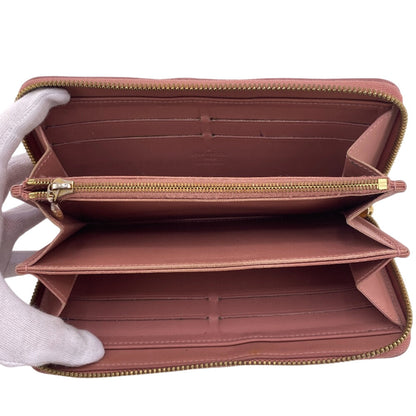 Louis Vuitton Long Wallet Purse M90020 Vernis, Leather Pink Zippy Wallet Ikat Flower Rose Velur