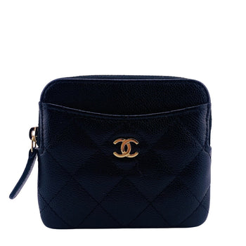 Chanel Coin Case Caviar Skin Black Fragment Case Caviar Skin Matrasse Women