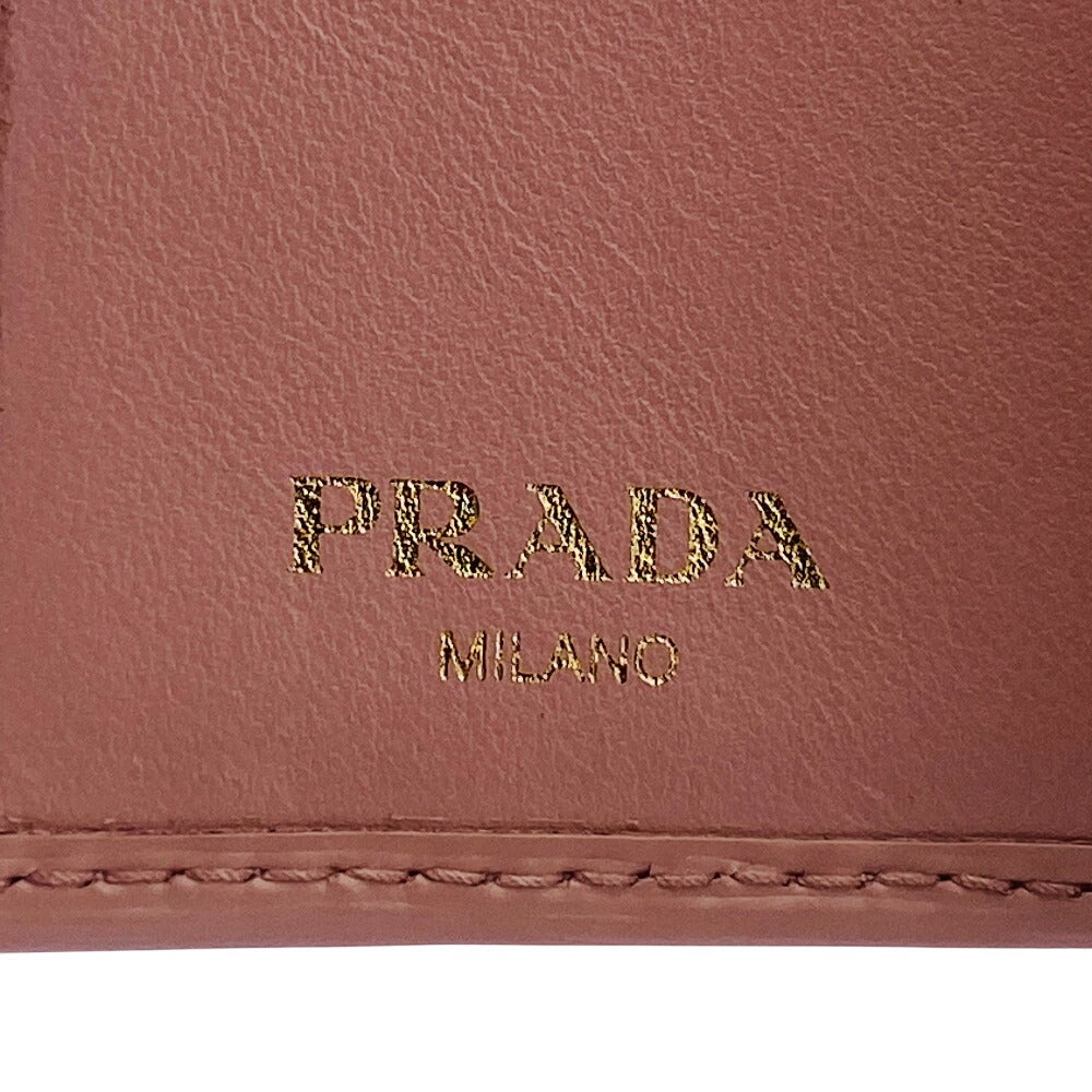 Prada Tri-Fold Wallet 1Mh176 Leather Beige Compact Wallet Wittelomb Triangle Women