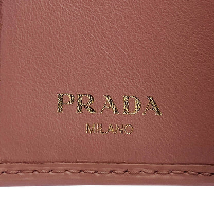 Prada Tri-Fold Wallet 1Mh176 Leather Beige Compact Wallet Wittelomb Triangle Women