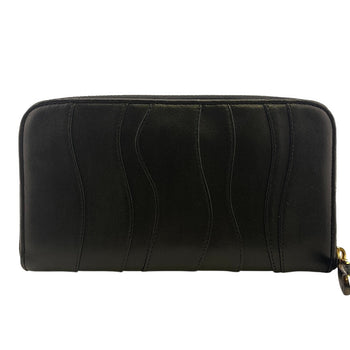 Prada Long Wallet Purse 1M0506 Leather Black Gathered Zip Around Women