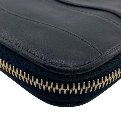 Prada Long Wallet Purse 1M0506 Leather Black Gathered Zip Around Women