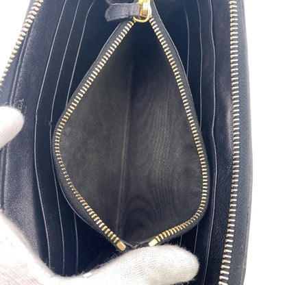 Prada Long Wallet Purse 1M0506 Leather Black Gathered Zip Around Women