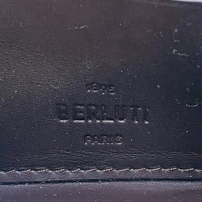 Berluti Long Wallet Purse Leather Brown Round Zip Wallet Calligraphy Mens