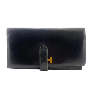 Hermes Long Wallet Purse Box Scarf Black 1996 Long Wallet Bean Classic Mens(Unisex)