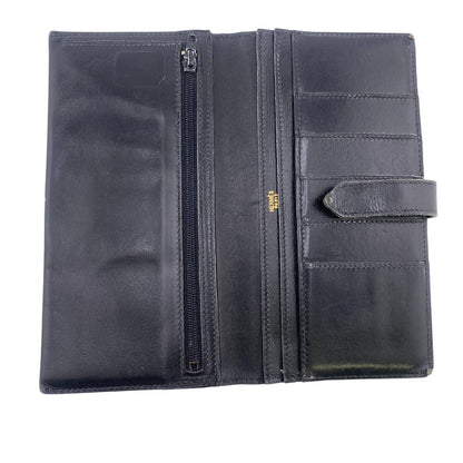 Hermes Long Wallet Purse Box Scarf Black 1996 Long Wallet Bean Classic Mens(Unisex)