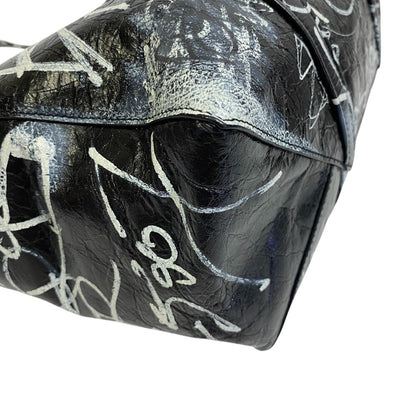 Balenciaga Handbag 671409 Leather Black Tote Bag Graffiti 2Way Barbes Medium Shopper Graffiti Mens