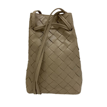 Bottegaveneta Shoulder Bag Leather Beige Pouch Drawstring Intrecciato Women