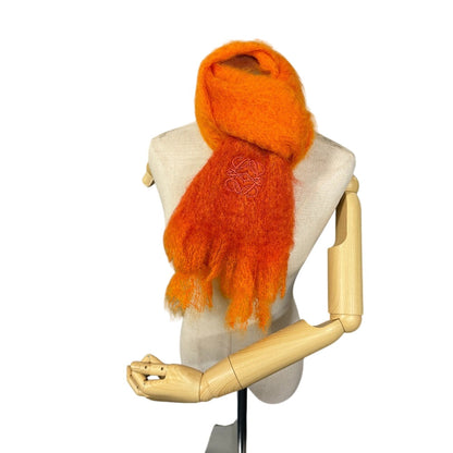 Loewe Scarf Mohair, Wool, Nylon Orange Fringe Bicolor Fluffy Anagram Women