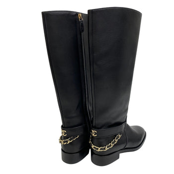 Chanel Boots G39171 Leather Black Coco Mark Long Boots Chain Women 38C