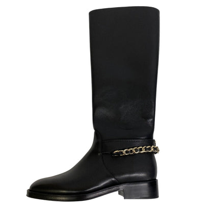 Chanel Boots G39171 Leather Black Coco Mark Long Boots Chain Women 38C