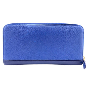 Prada Long Wallet Purse Leather Blue Zip Around Bicolor Logo Women
