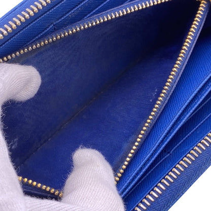 Prada Long Wallet Purse Leather Blue Zip Around Bicolor Logo Women