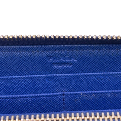 Prada Long Wallet Purse Leather Blue Zip Around Bicolor Logo Women