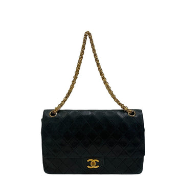 Chanel Shoulder Bag Lambskin Black Double Flap Matrasse Matrasse Women