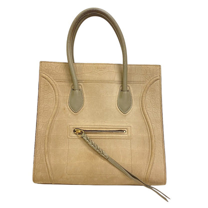 Celine Handbag Leather Beige Croco Embossed Luggage Phantom