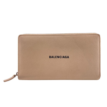 Balenciaga Long Wallet Purse 594317 Leather Beige Zip Around Cash Continental Wallet Logo