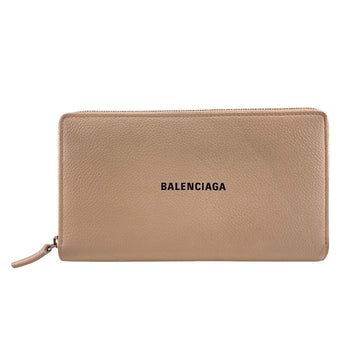 Balenciaga Long Wallet Purse 594317 Leather Beige Zip Around Cash Continental Wallet Logo