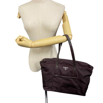 Prada Tote Bag Nylon, Leather Wine-Red Shouldertote Bag Triangle Logo Women