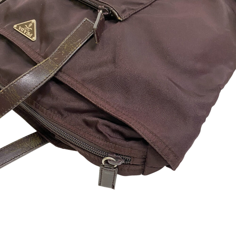 Prada Tote Bag Nylon, Leather Wine-Red Shouldertote Bag Triangle Logo Women