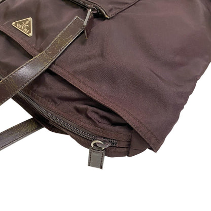 Prada Tote Bag Nylon, Leather Wine-Red Shouldertote Bag Triangle Logo Women