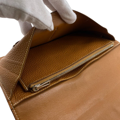 Hermes Long Wallet Purse Taurillon Clemence Brown Duo Dogon Gm Women