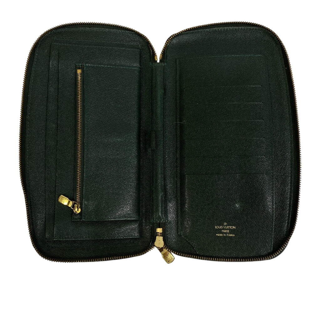 Louis Vuitton Long Wallet Purse M30654 Leather Green Organizer Taiga Atoll Mens